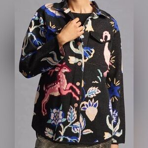 Anthropologie Icon Sweater Coat Jacket Deer Flamingo Animals Multicolor size S